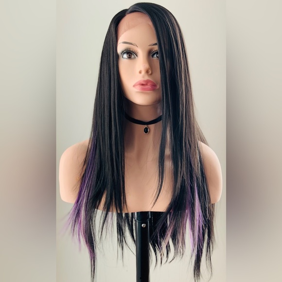 Very Pretty Long Black/Purple/Multi Color Premium Fiber Lace Front Wig - Picture 3 of 8
